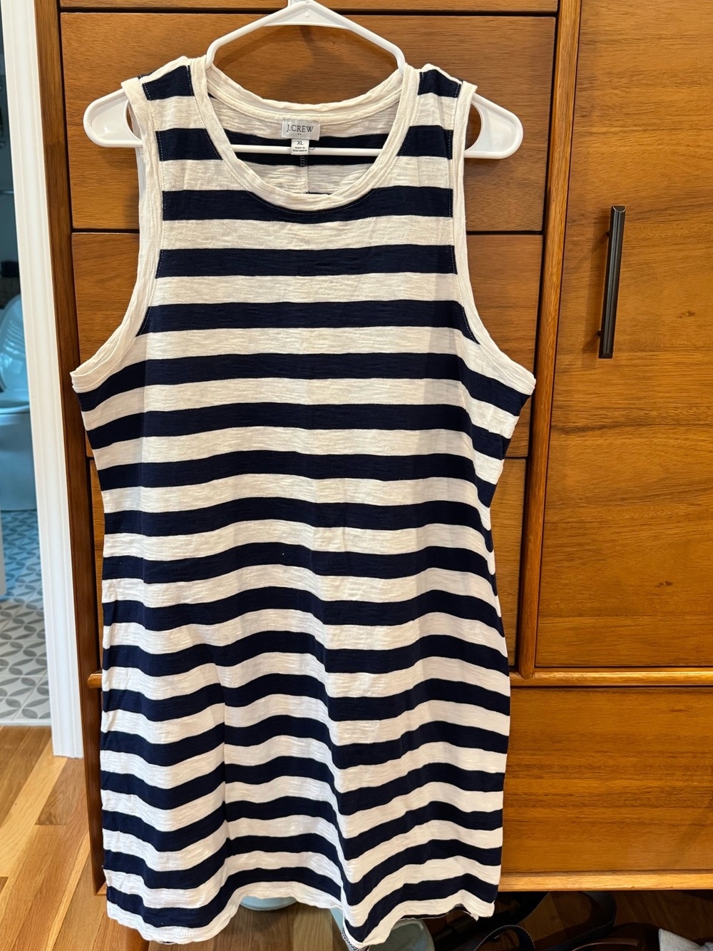 J. Crew Factory Navy and White Sleeveless Striped Tee Dress